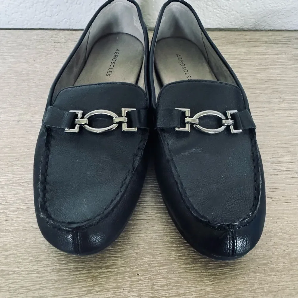 Aerosoles Deanna Black Slip-On Buckle Loafers Shoes 9